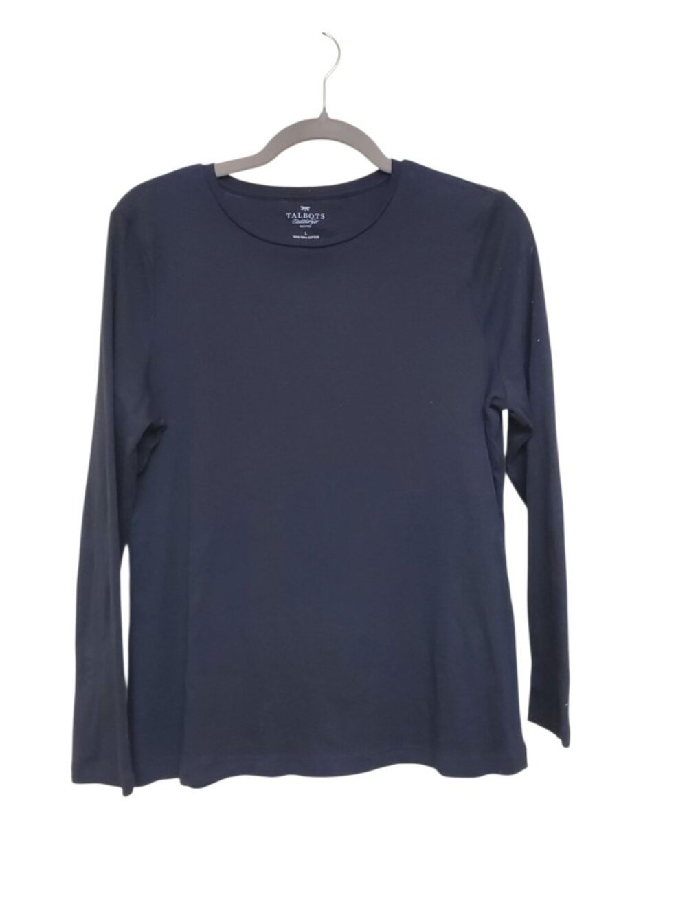 Talbots Petite Black 100% Pima‎ Cotton Basic Crew Neck Long Sleeve Tee Size L